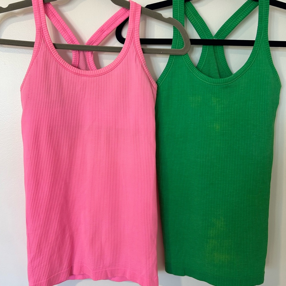 Pink and Green Ribbed Lululemon Tank Tops
